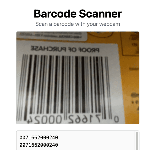 webcam barcode scanner screenshot